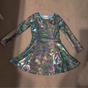 Les Tout Petits By Lois Letzt Sz 4 Girls Snakeskin Print Dress Rainbow Metallic